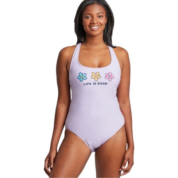 Life Is Good 3 Daisies Tie Back One Piece Swimsuit - Size Small - Picture 1 of 15